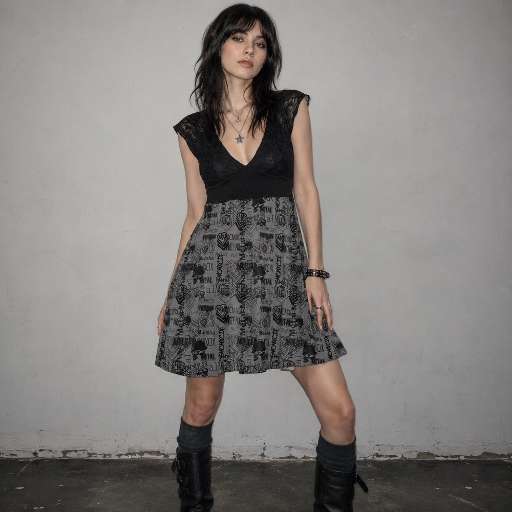 Vintage Y2K Metal Mulisha Dress Women's XL Baby Doll Lace Grunge Open Back